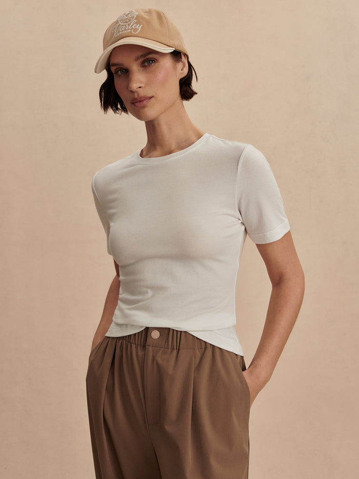 White|Regina Fitted Tee in white, made from Soft Modal Jersey with a fitted silhouette, waist shaping and set-in sleeves.