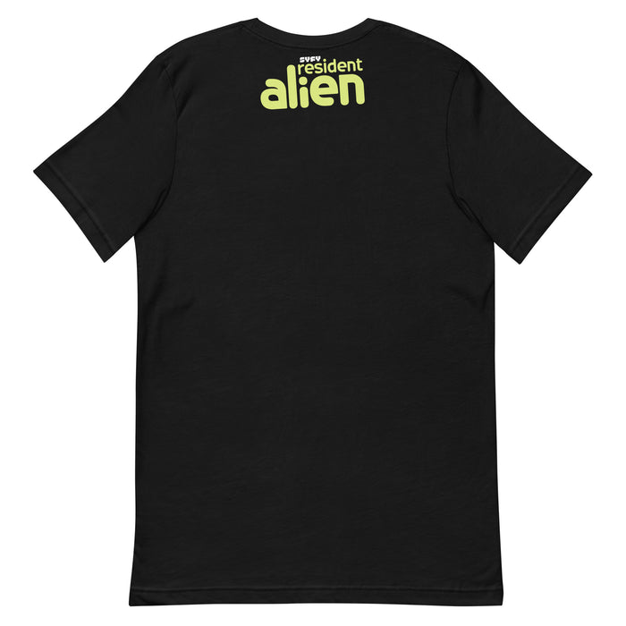 Resident Alien graphic tee close up of design