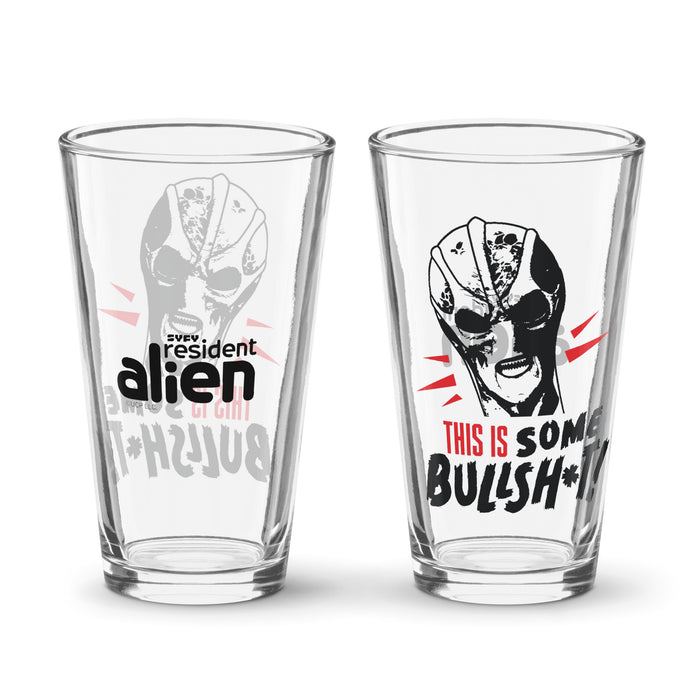 Resident Alien novelty pint glass design
