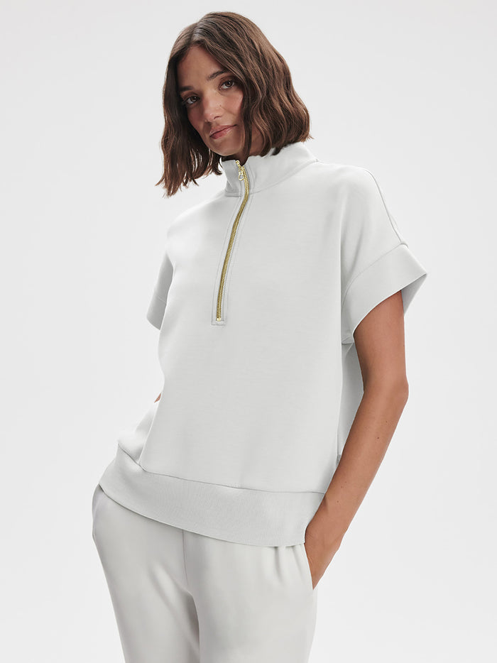 White|Front view of Varley Ritchie Short Sleeve Sweat in White, showcasing a minimalist design.