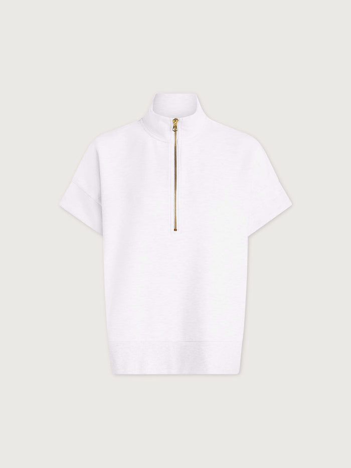 White|Front view of Varley Ritchie short sleeve sweat in White.