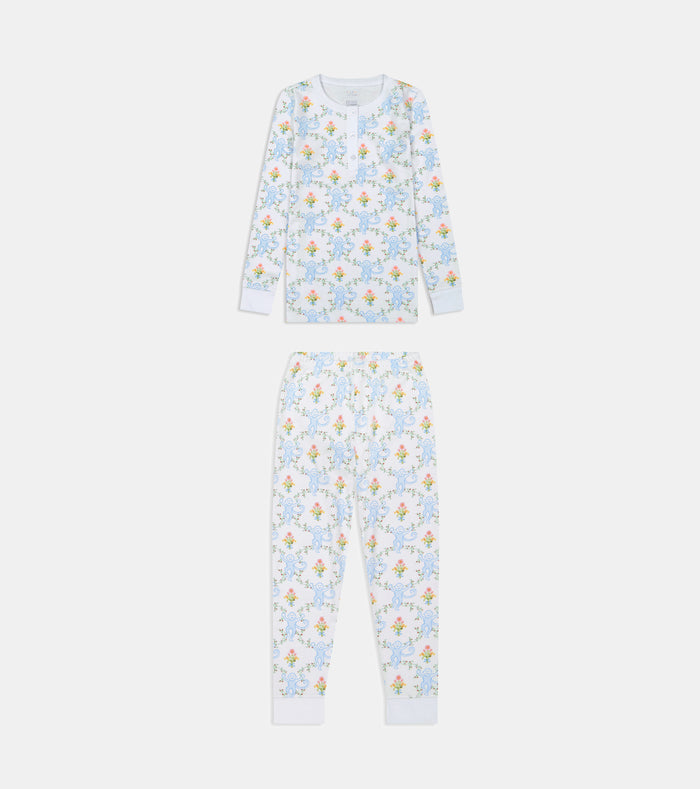 Roller Rabbit x Hill House Kids Pajamas - Blue Floral Monkey Trellis