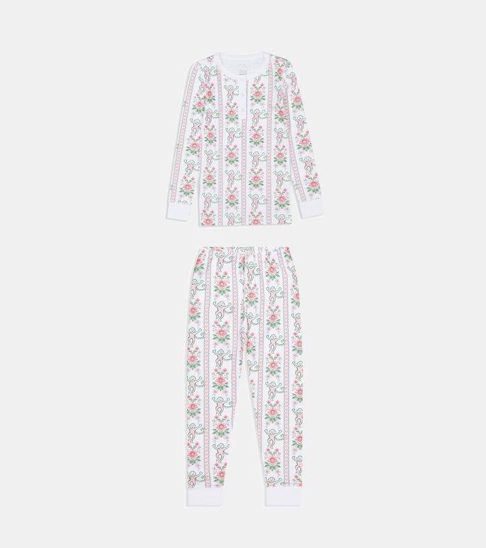 Roller Rabbit x Hill House Kids Pajamas - Pink Monkey Block Stripe