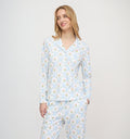 Roller Rabbit x Hill House Long Sleeve Polo Pajamas - Blue Floral Monkey Trellis