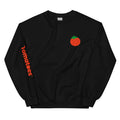 Black crewneck sweatshirt featuring the iconic Rotten Tomatoes logo centered on the chest