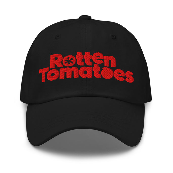 Charcoal dad hat featuring the embroidered red Rotten Tomatoes logo centered on the front crown
