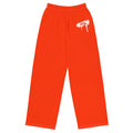 Rotten Tomatoes lounge pants with splatter logo pattern, front view