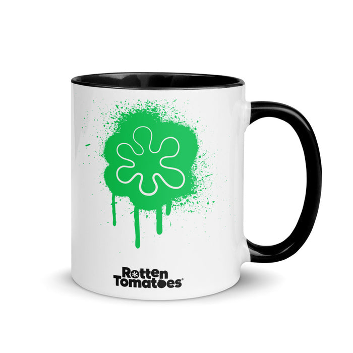 Side view of the black and white ceramic coffee mug showing the contrasting colored handle and rim