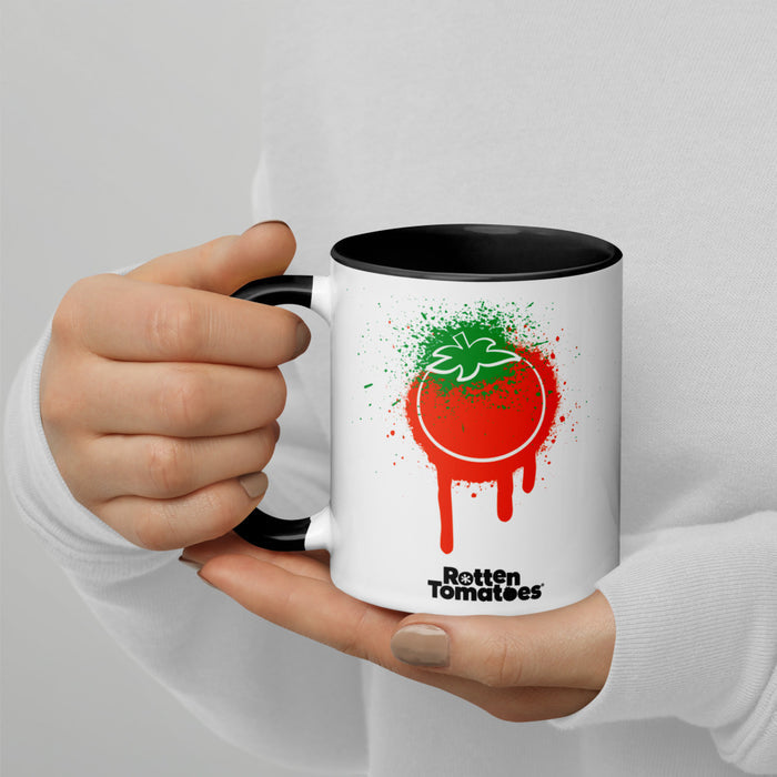 Top-down angle looking inside the Rotten Tomatoes mug showcasing the dark interior finish