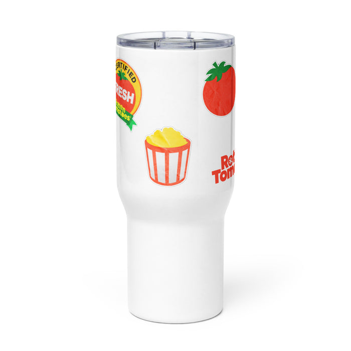 Top-down angle showing the secure lid and upper diameter of the 25 oz travel mug