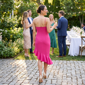 Rufflin Round Dress Fuchsia Ruffle Hem Midi