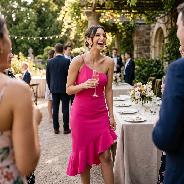 Rufflin Round Dress Fuchsia Ruffle Hem Midi