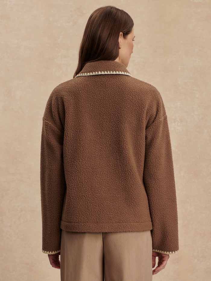Cocoa Dust|Ruiko Zip-Through Fleece in Cocoa Dust, front view with full-zip closure, stand collar and soft fleece fabric.