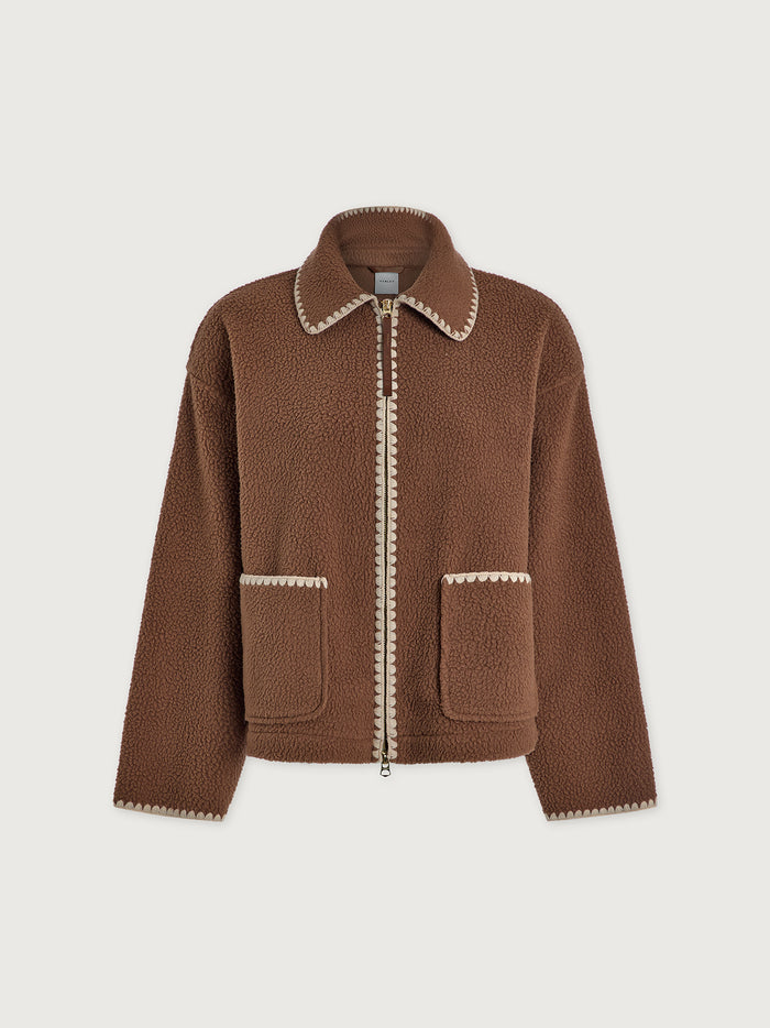 Cocoa Dust|Ruiko Zip-Through Fleece in Cocoa Dust by Varley, front view with zip-through collar and soft fleece fabric.