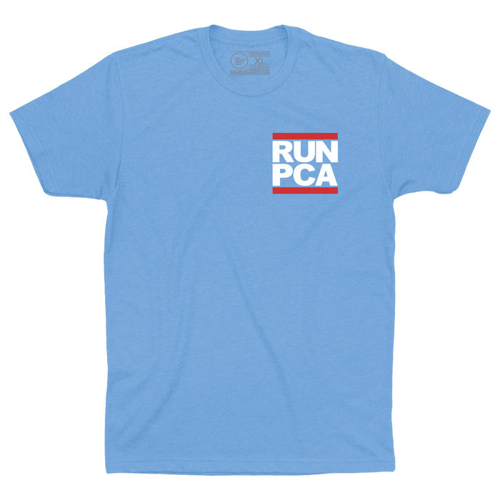 Run PCA. Electric Blue (Pocket Logo) shirt featuring Pete Crow-Armstrong by Obvious Shirts