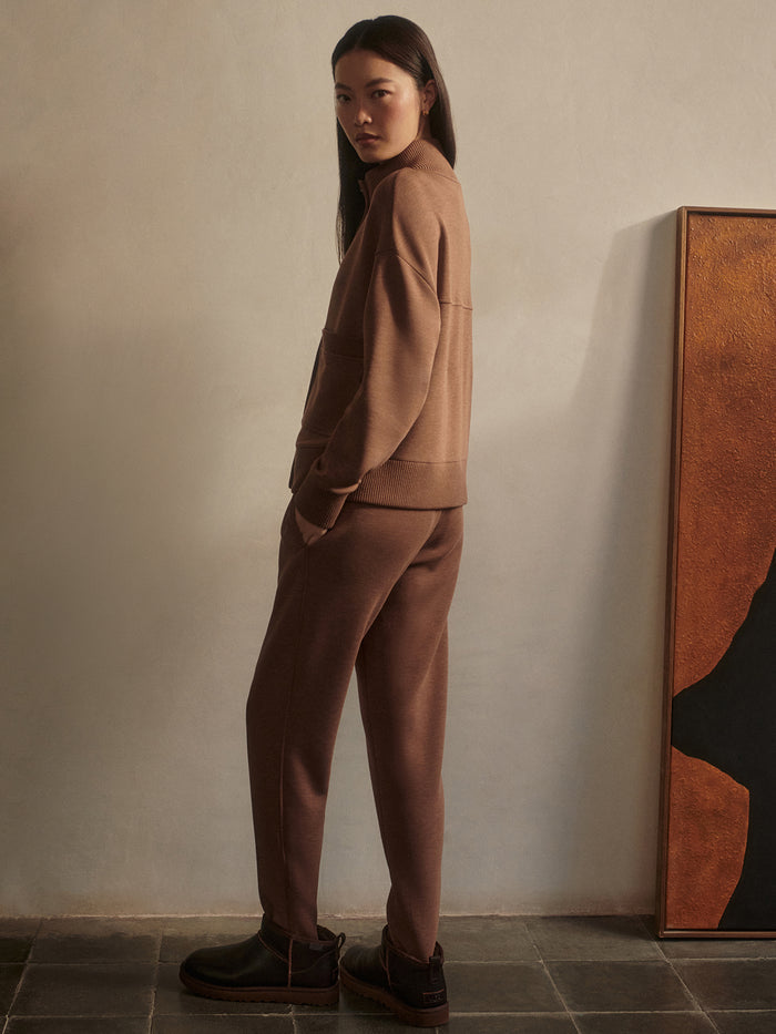 Golden Bronze Marl|Front view of Varley Sabrina Button-Through Sweat in Golden Bronze Marl, a relaxed-fit fleece sweatshirt with a button-through placket.