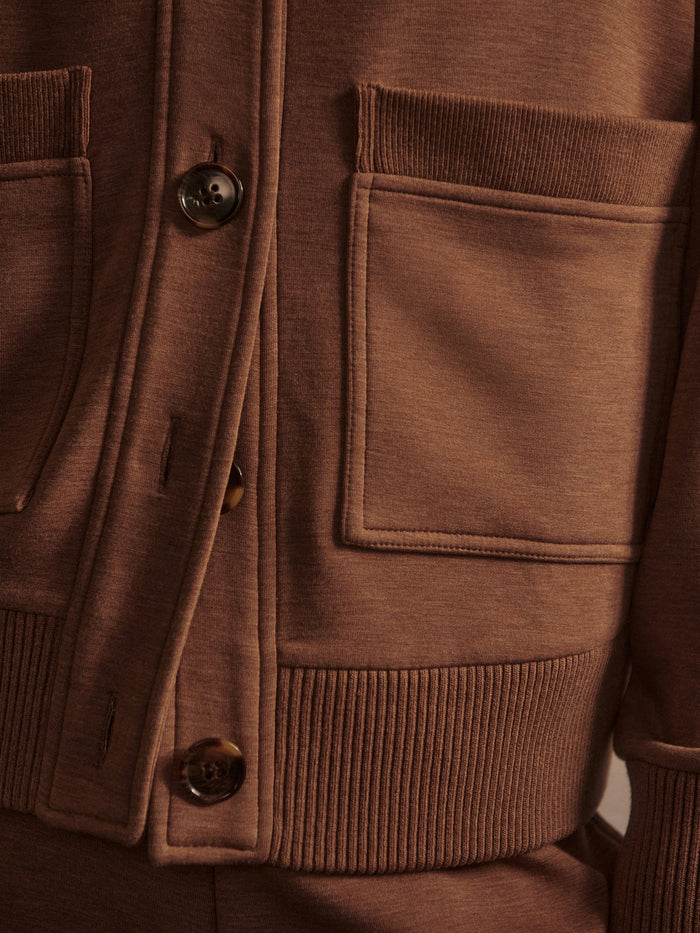 Golden Bronze Marl|Front view of the Sabrina Button-Through Sweat in Golden Bronze Marl, a button-through sweatshirt with long sleeves.