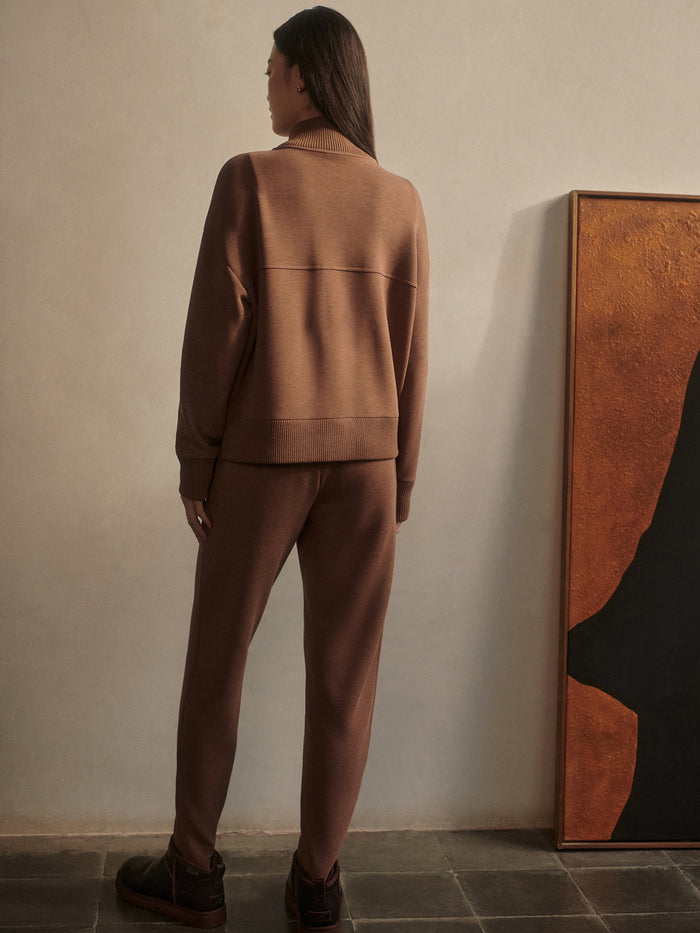 Golden Bronze Marl|Front view of Sabrina Button-Through Sweat in Golden Bronze Marl, a button-through sweatshirt with a relaxed fit and ribbed cuffs.