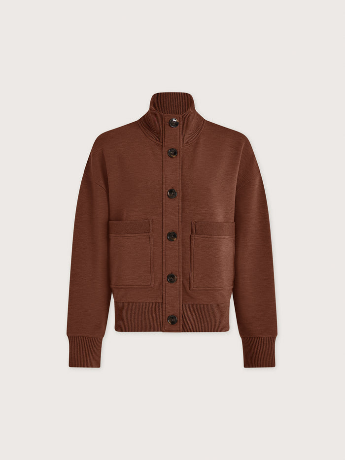 Golden Bronze Marl|Front view of Sabrina Button-Through Sweat in Golden Bronze Marl, a relaxed-fit sweatshirt with a button-through placket.