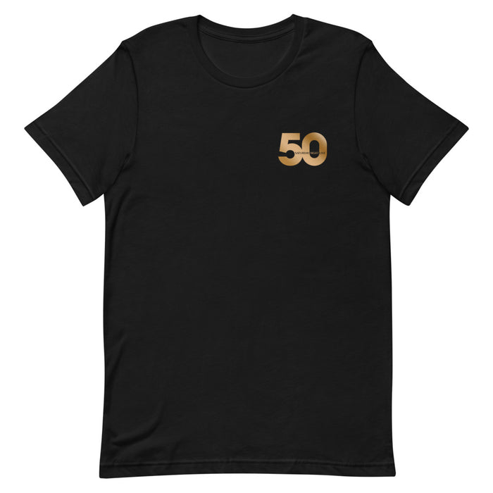Folded black Saturday Night Live t-shirt showing the crew neckline and soft cotton fabric