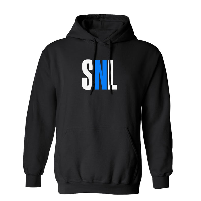 Back view of the Saturday Night Live hooded sweatshirt showing the plain grey fleece fabric