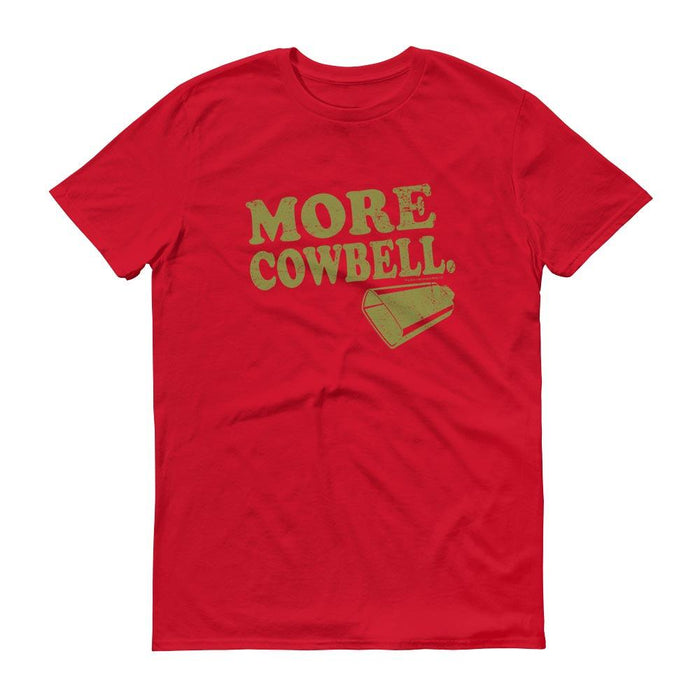 Close-up of the Saturday Night Live More Cowbell graphic print on the front of the t-shirt