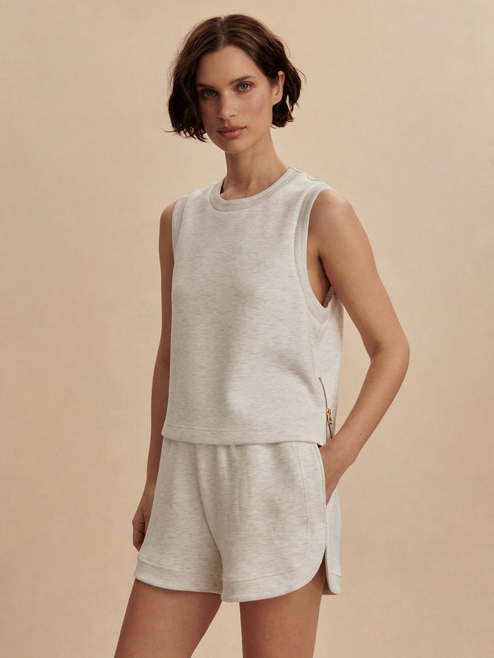 Ivory Marl|Front-facing Shea Crop Tank in Ivory Marl, a sleeveless cropped tank top in soft marl fabric.
