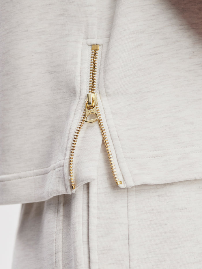 Ivory Marl|Varley SHEA CROP TANK IVORY MARL, front view of a women's sleeveless crop tank in ivory marl fabric with a scoop neckline.