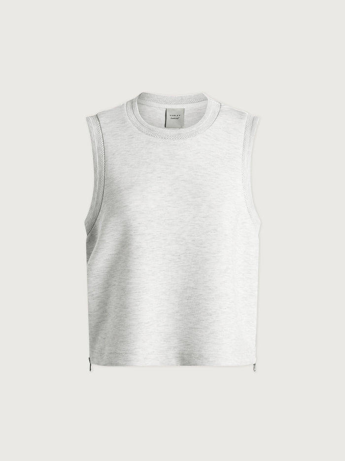 Ivory Marl|Varley SHEA CROP TANK Ivory Marl, a sleeveless cropped tank top.