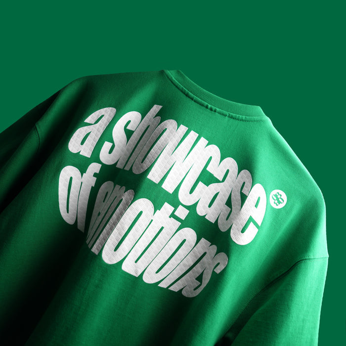 Green premium oversized t-shirt with Showcase of Emotions print