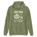 Military Green Shrek Love, Peace & Gumdrop Buttons hoodie front view