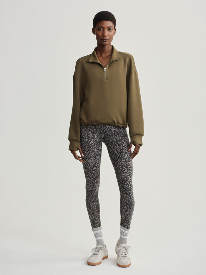 Dark Olive|Varley Sian cropped half-zip midlayer in dark olive, front-view product image featuring a high-neck zip top with a cropped length for layering.
