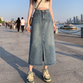 Slit Denim Retro A-Line Skirt