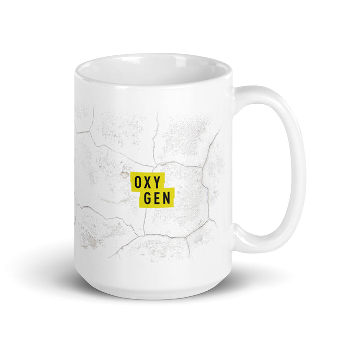 Angle view of the 15 oz Snapped logo ceramic mug