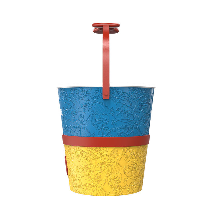 Back view of the Snow White collectible popcorn bucket resting on a flat surface