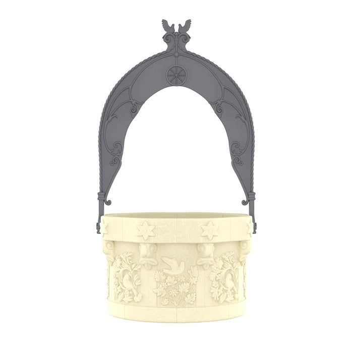 Side angle of the Snow White collectible popcorn container showing the detailed wishing well design