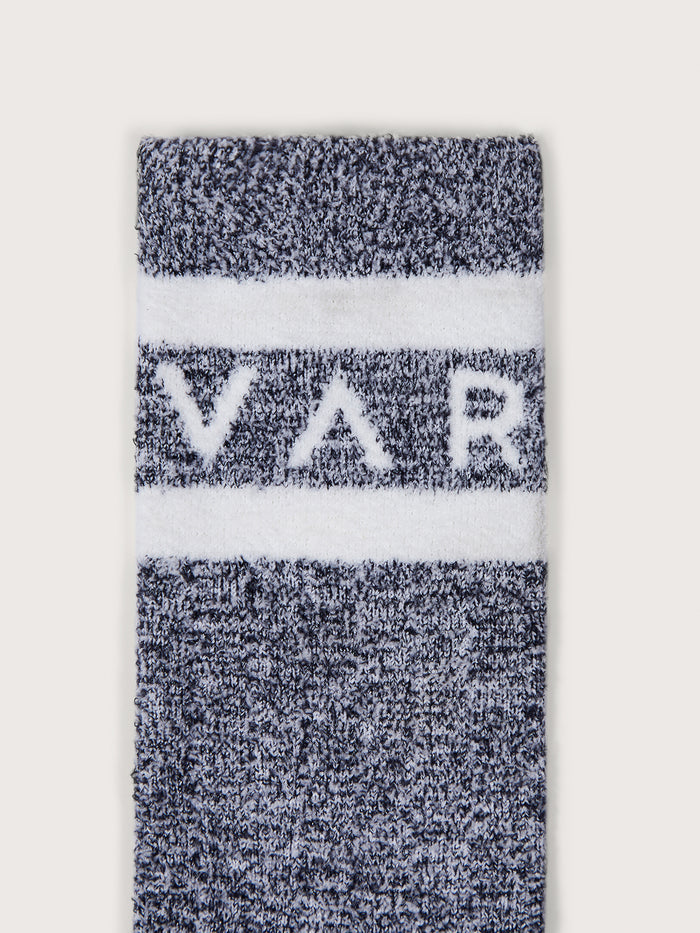 Charcoal Marl|Spencer Sock in Egret Charcoal Marl, close-up of ribbed knit fabric, soft-touch cotton blend.
