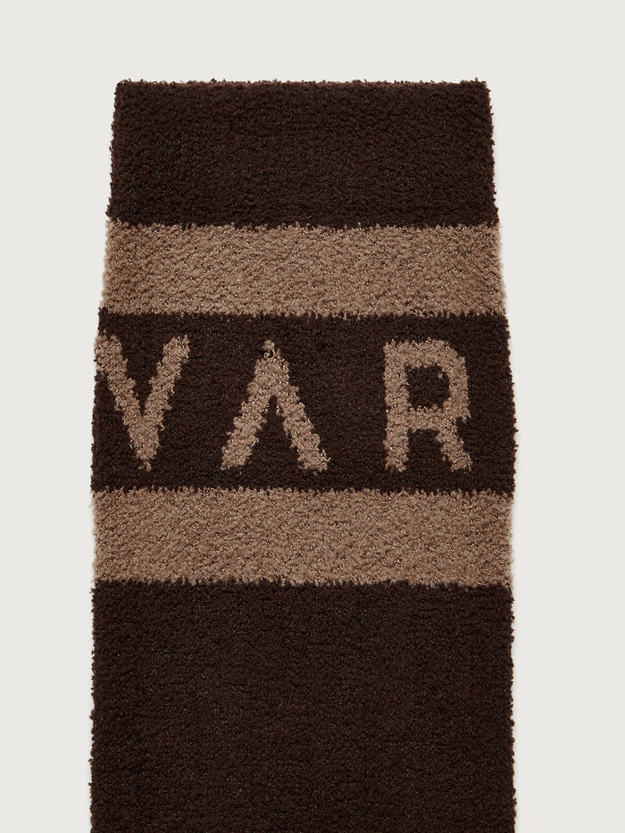 Coffee Bean/ Golden Bronze|Spencer Sock in Coffee Bean / Golden Bronze, front view with ribbed knit pattern, ankle-length sock.