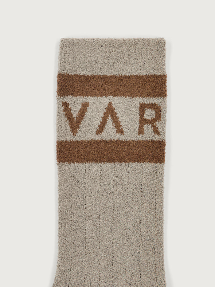 Simply Taupe/ Deep Taupe|Spencer Sock in Simply Taupe and Deep Taupe, a two-tone rib-knit ankle sock.