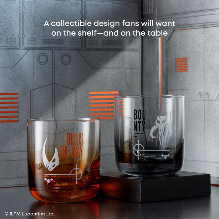 Side angle of Star Wars Bounty short drinking glasses for fans