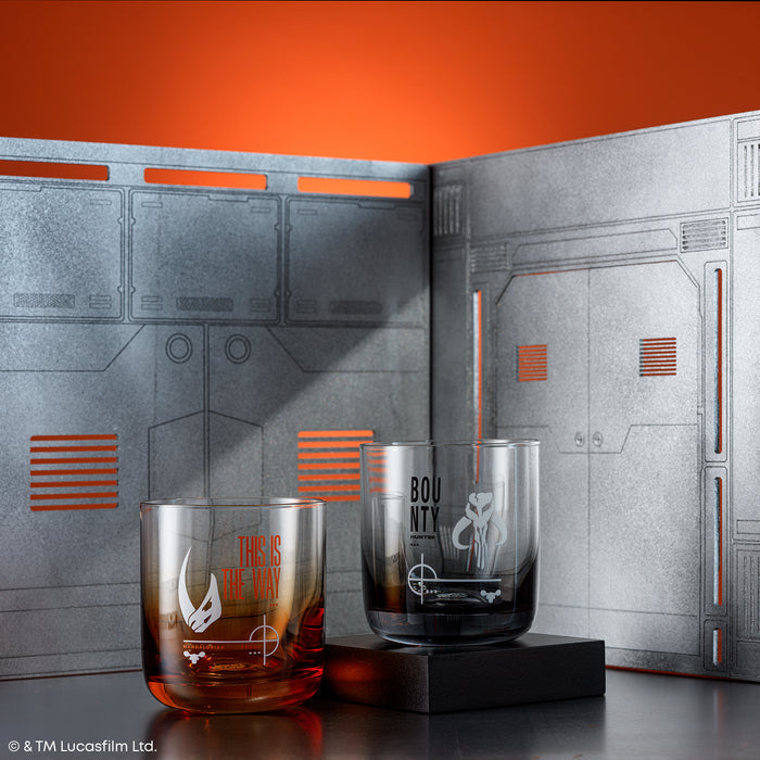 Detailed shot of Star Wars The Mandalorian themed glassware ready for cold drinks