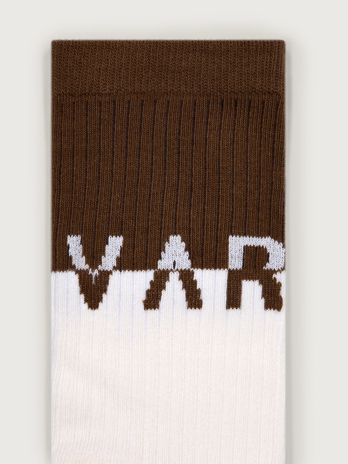 Egret/ Deep Taupe|Stellar Colourblock Sock in Egret and Deep Taupe, front view showcasing colour-block design and ribbed cuff for everyday comfort.