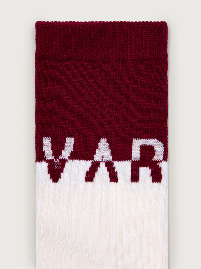 Egret/ Red Dahlia|Stellar Colourblock Sock in Egret and Red Dahlia, front shot of the colour-block knit.