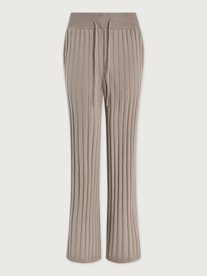Fungi|Front view of the Simeon Wide Rib Knit Trouser in Fungi, knit fabric with a wide rib texture.