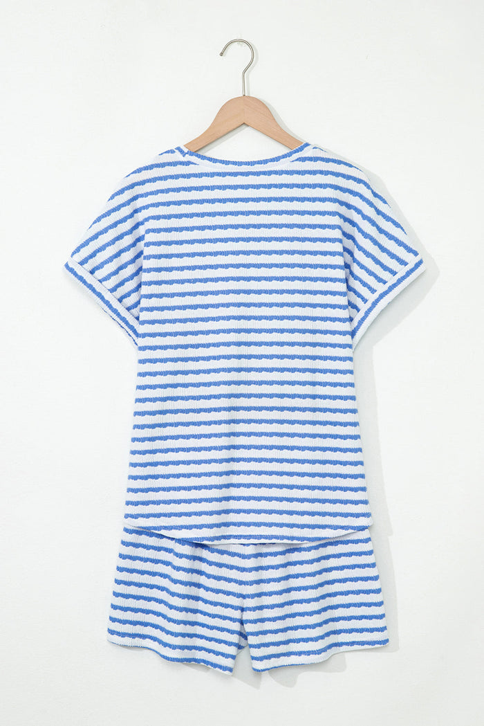 Stripe Knitted Top & Drawstring Shorts Set