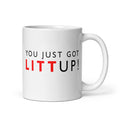 Suits You Just Got Litt Up! Mug side profile showing ceramic handle and build