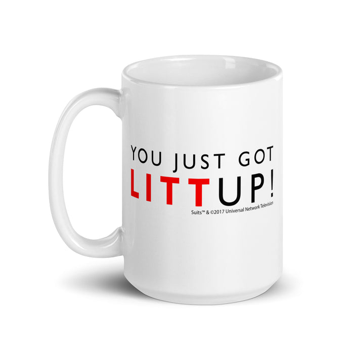 Suits You Just Got Litt Up! Coffee Mug lifestyle shot in an office setting
