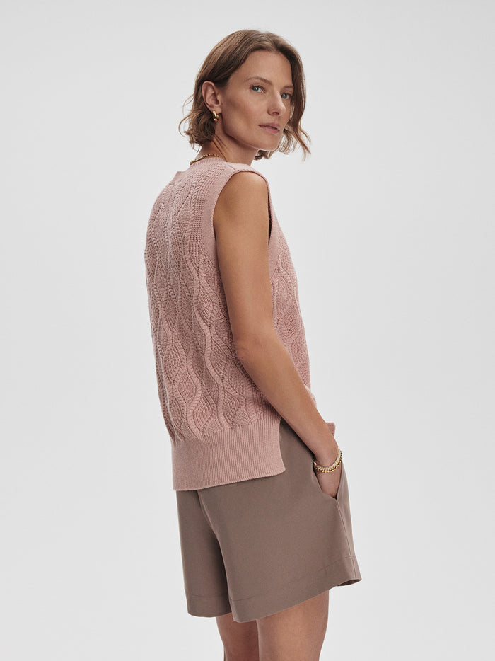 Misty Rose|Varley Teller Longline Knit Tank in Misty Rose, a sleeveless knit top with a relaxed extended silhouette in soft pink.