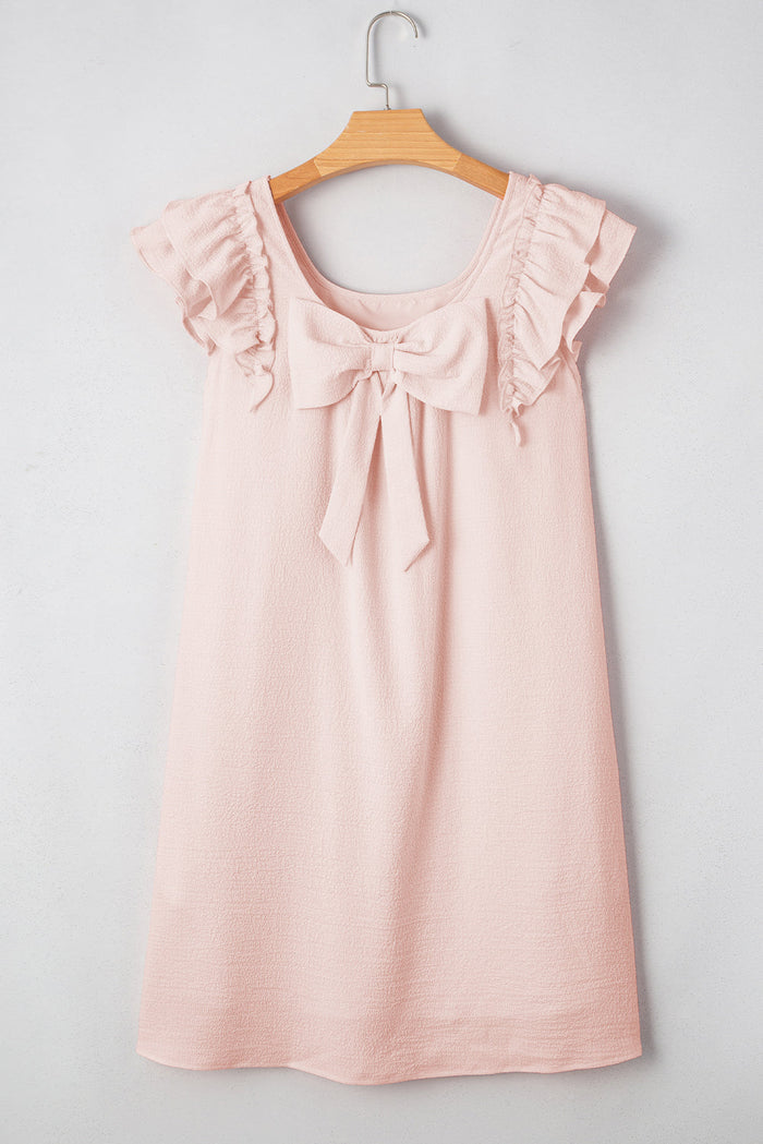 Textured Flutter Sleeve Square Neck Bow Back Dress