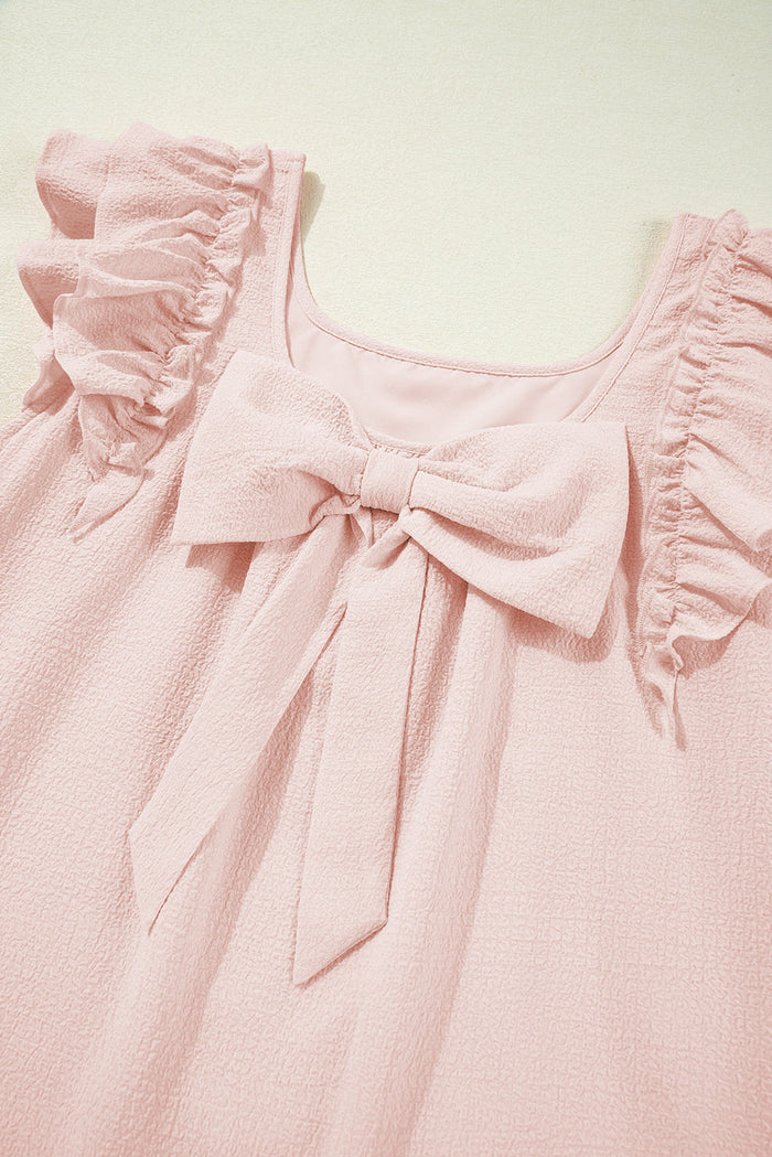 Textured Flutter Sleeve Square Neck Bow Back Dress